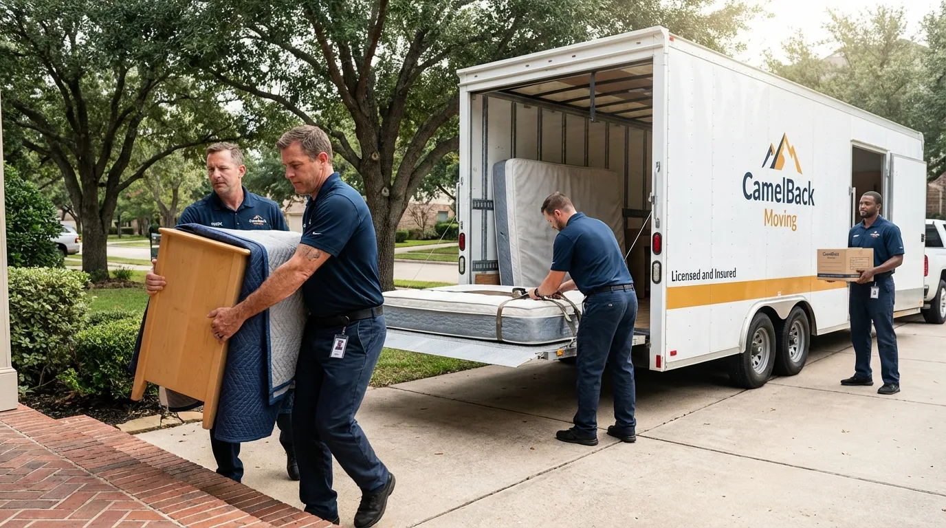 Crew loading residential truck for cross-state move from Rochester, MN